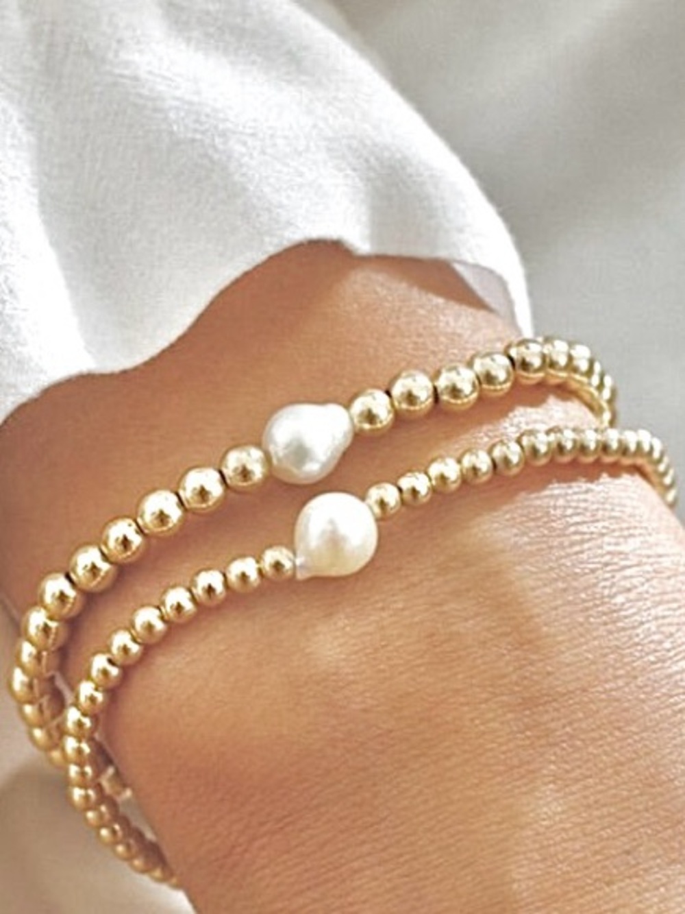 Two 14K Gold and Pearl Beaded Bracelets - Hand Crafted